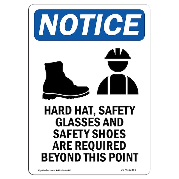 OSHA Sign, Hard Hat Safety Glasses With Symbol, 24in X 18in Rigid Plastic, 18" W, 24" H, Portrait